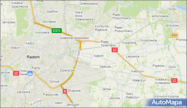 mapa Natolin gmina Jedlnia-Letnisko, Natolin gmina Jedlnia-Letnisko na mapie Targeo