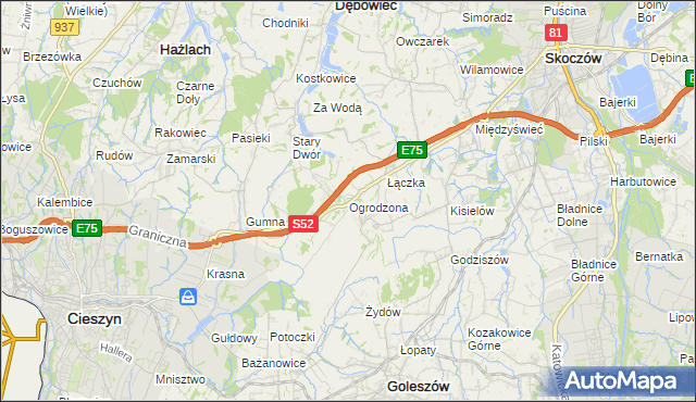 mapa Ogrodzona gmina Dębowiec, Ogrodzona gmina Dębowiec na mapie Targeo