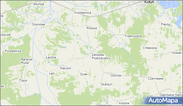 mapa Żeliszew Podkościelny, Żeliszew Podkościelny na mapie Targeo