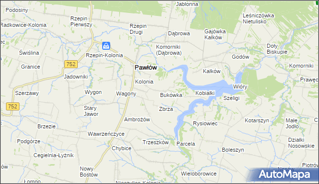 mapa Bukówka gmina Pawłów, Bukówka gmina Pawłów na mapie Targeo