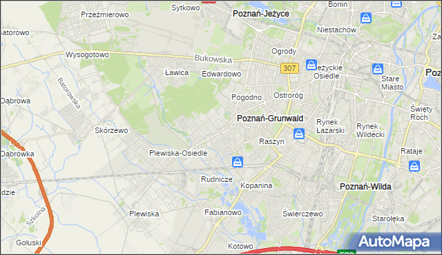 mapa Grunwald gmina Poznań, Grunwald gmina Poznań na mapie Targeo