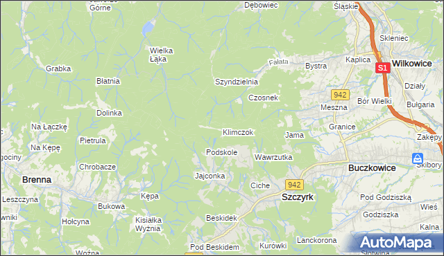 mapa Klimczok, Klimczok na mapie Targeo