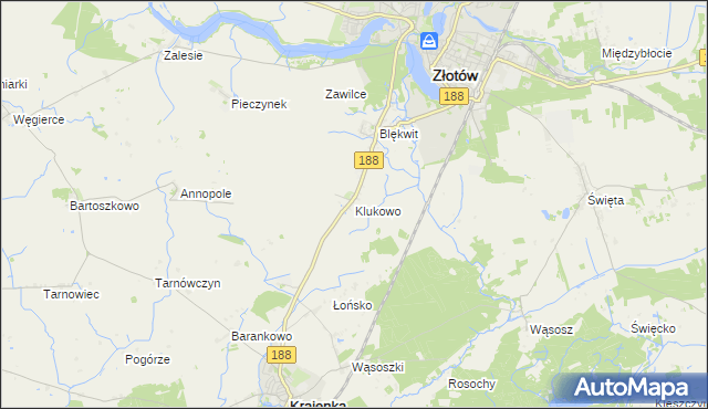 mapa Klukowo gmina Złotów, Klukowo gmina Złotów na mapie Targeo