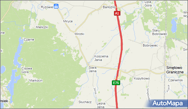 mapa Kościelna Jania, Kościelna Jania na mapie Targeo