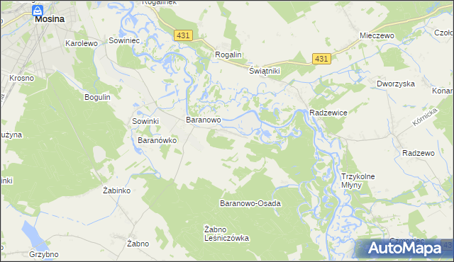 mapa Krajkowo gmina Mosina, Krajkowo gmina Mosina na mapie Targeo