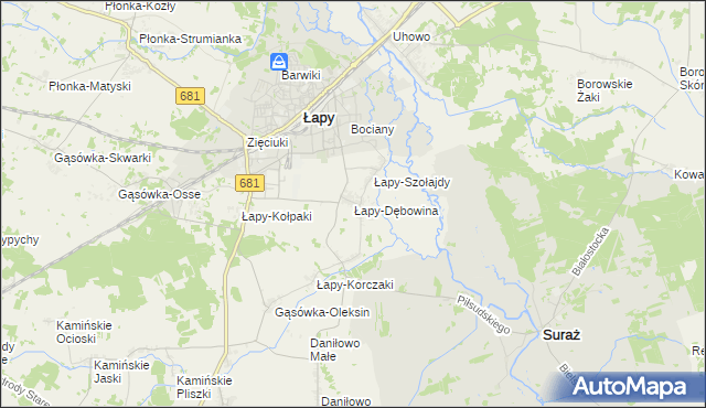 mapa Łapy-Dębowina, Łapy-Dębowina na mapie Targeo