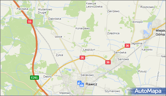 mapa Łaszczyn gmina Rawicz, Łaszczyn gmina Rawicz na mapie Targeo