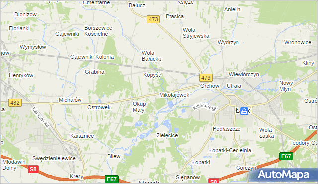 mapa Mikołajówek gmina Łask, Mikołajówek gmina Łask na mapie Targeo