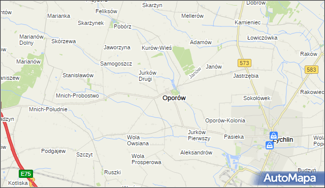 mapa Oporów powiat kutnowski, Oporów powiat kutnowski na mapie Targeo