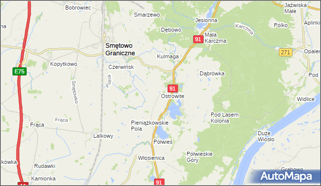 mapa Ostrowite gmina Gniew, Ostrowite gmina Gniew na mapie Targeo