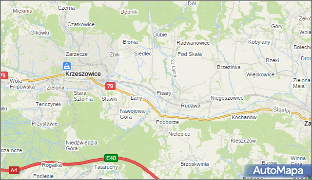 mapa Pisary gmina Zabierzów, Pisary gmina Zabierzów na mapie Targeo