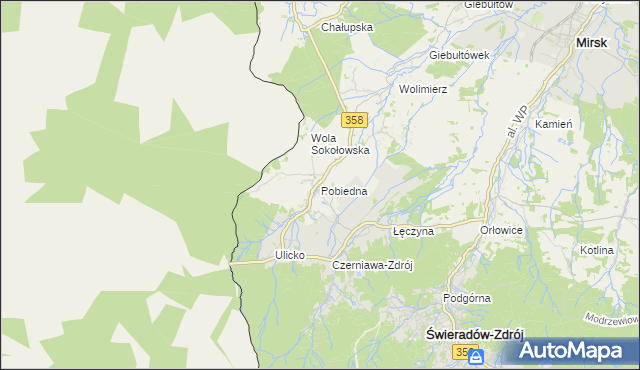 mapa Pobiedna gmina Leśna, Pobiedna gmina Leśna na mapie Targeo