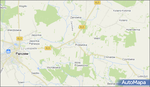 mapa Przewłoka gmina Parczew, Przewłoka gmina Parczew na mapie Targeo