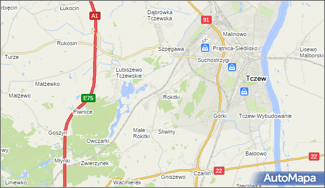 mapa Rokitki gmina Tczew, Rokitki gmina Tczew na mapie Targeo