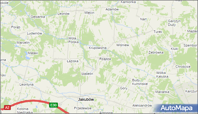 mapa Rządza gmina Jakubów, Rządza gmina Jakubów na mapie Targeo