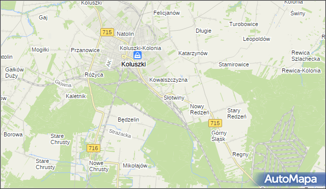 mapa Słotwiny gmina Koluszki, Słotwiny gmina Koluszki na mapie Targeo