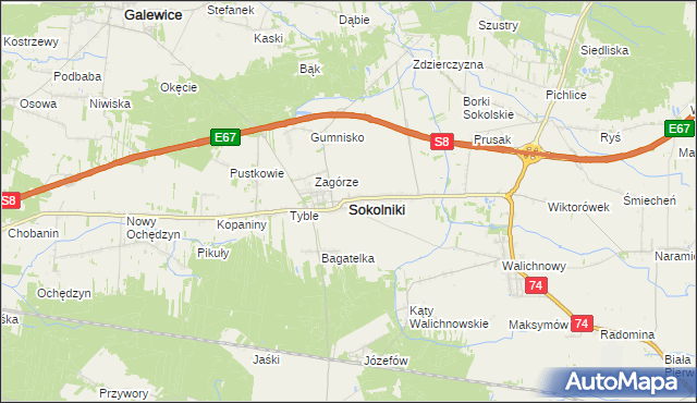 mapa Sokolniki powiat wieruszowski, Sokolniki powiat wieruszowski na mapie Targeo