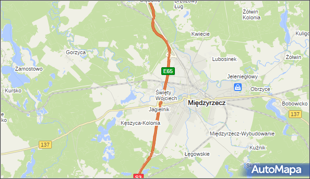 mapa Święty Wojciech gmina Międzyrzecz, Święty Wojciech gmina Międzyrzecz na mapie Targeo