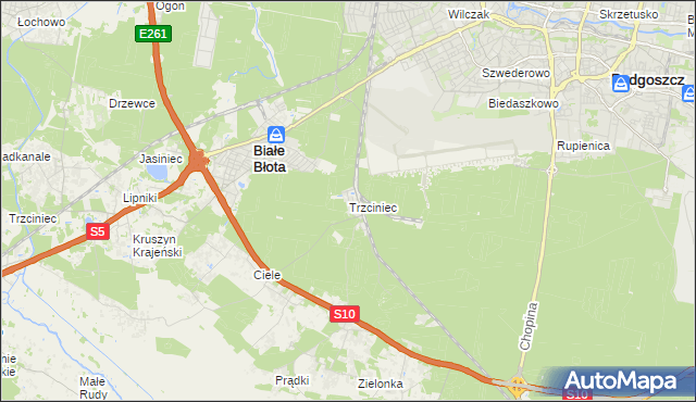 mapa Trzciniec gmina Białe Błota, Trzciniec gmina Białe Błota na mapie Targeo