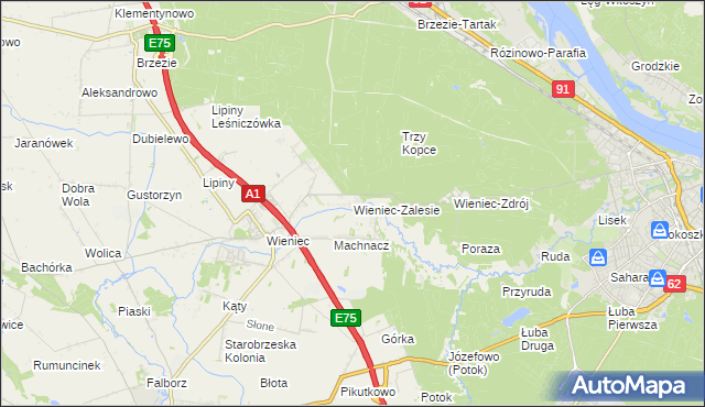 mapa Wieniec-Zalesie, Wieniec-Zalesie na mapie Targeo