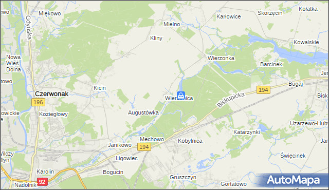 mapa Wierzenica, Wierzenica na mapie Targeo