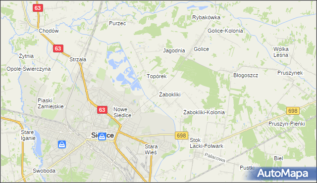 mapa Żabokliki gmina Siedlce, Żabokliki gmina Siedlce na mapie Targeo
