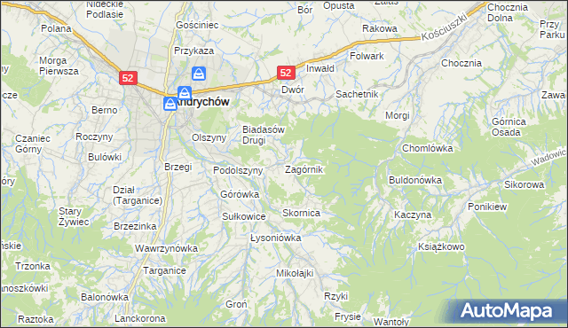 mapa Zagórnik gmina Andrychów, Zagórnik gmina Andrychów na mapie Targeo
