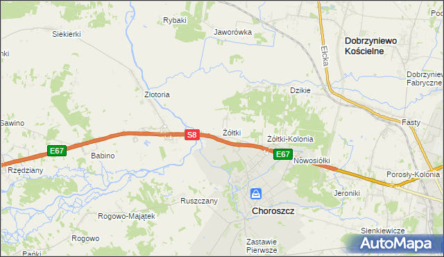 mapa Żółtki gmina Choroszcz, Żółtki gmina Choroszcz na mapie Targeo