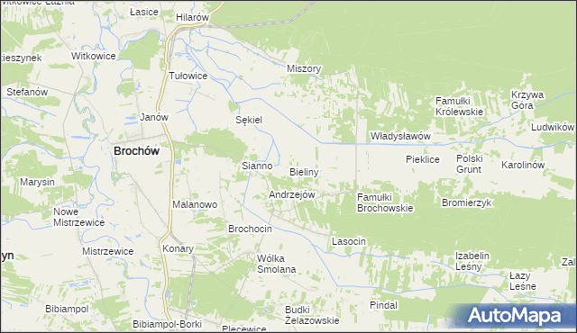 mapa Bieliny gmina Brochów, Bieliny gmina Brochów na mapie Targeo