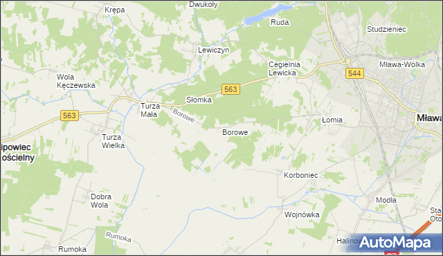 mapa Borowe gmina Lipowiec Kościelny, Borowe gmina Lipowiec Kościelny na mapie Targeo