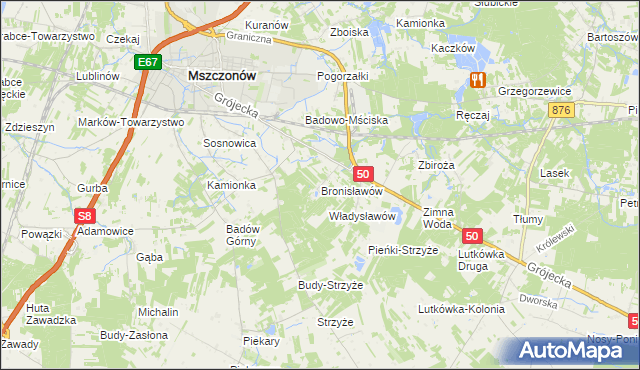 mapa Bronisławów gmina Mszczonów, Bronisławów gmina Mszczonów na mapie Targeo