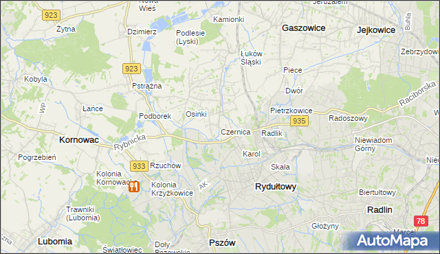 mapa Czernica gmina Gaszowice, Czernica gmina Gaszowice na mapie Targeo