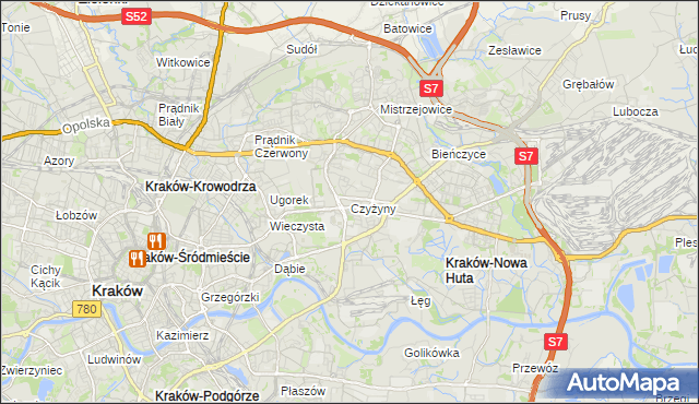 mapa Czyżyny, Czyżyny na mapie Targeo