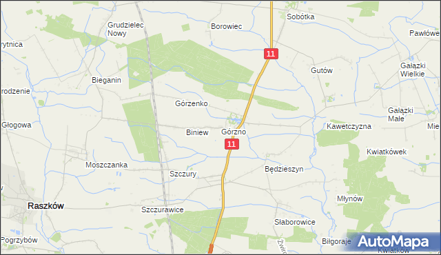 mapa Górzno gmina Ostrów Wielkopolski, Górzno gmina Ostrów Wielkopolski na mapie Targeo