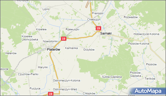 mapa Grzybów gmina Sarnaki, Grzybów gmina Sarnaki na mapie Targeo
