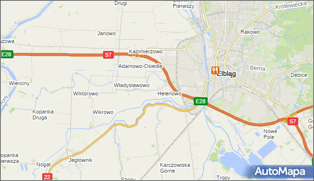 mapa Helenowo gmina Elbląg, Helenowo gmina Elbląg na mapie Targeo