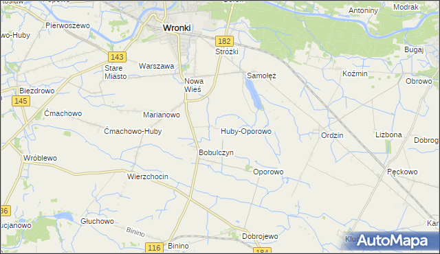 mapa Huby-Oporowo, Huby-Oporowo na mapie Targeo
