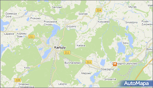 mapa Kaliska gmina Kartuzy, Kaliska gmina Kartuzy na mapie Targeo