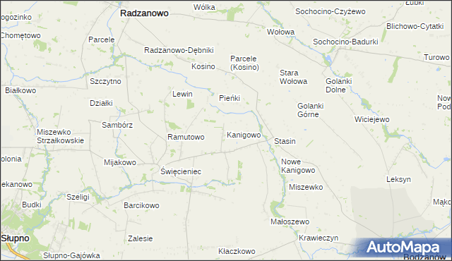 mapa Kanigowo gmina Bodzanów, Kanigowo gmina Bodzanów na mapie Targeo
