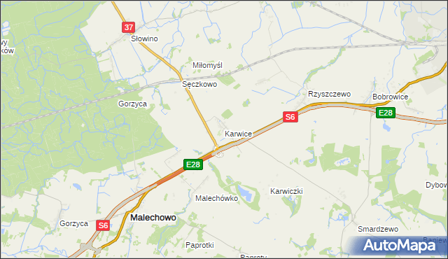 mapa Karwice gmina Malechowo, Karwice gmina Malechowo na mapie Targeo
