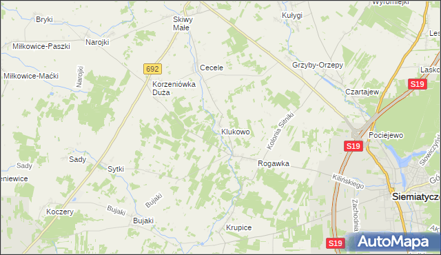 mapa Klukowo gmina Siemiatycze, Klukowo gmina Siemiatycze na mapie Targeo
