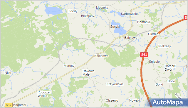 mapa Kosinowo gmina Prostki, Kosinowo gmina Prostki na mapie Targeo