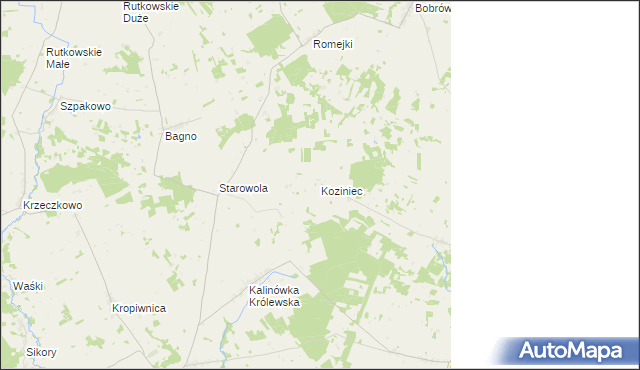 mapa Koziniec gmina Jasionówka, Koziniec gmina Jasionówka na mapie Targeo