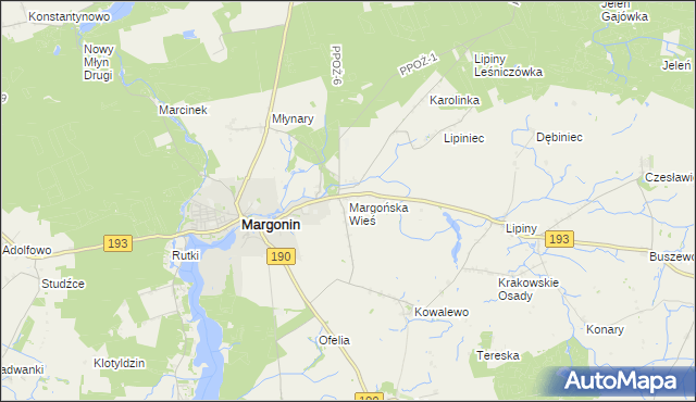 mapa Margońska Wieś, Margońska Wieś na mapie Targeo