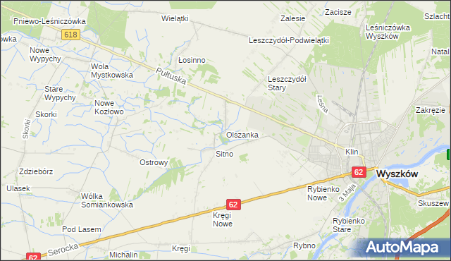 mapa Olszanka gmina Wyszków, Olszanka gmina Wyszków na mapie Targeo