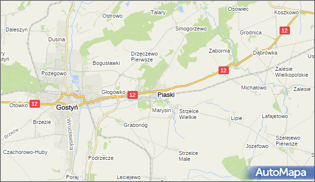 mapa Piaski powiat gostyński, Piaski powiat gostyński na mapie Targeo