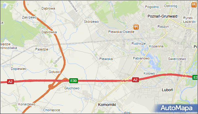 mapa Plewiska gmina Komorniki, Plewiska gmina Komorniki na mapie Targeo