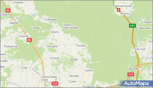 mapa Ponikła gmina Dobrzyniewo Duże, Ponikła gmina Dobrzyniewo Duże na mapie Targeo