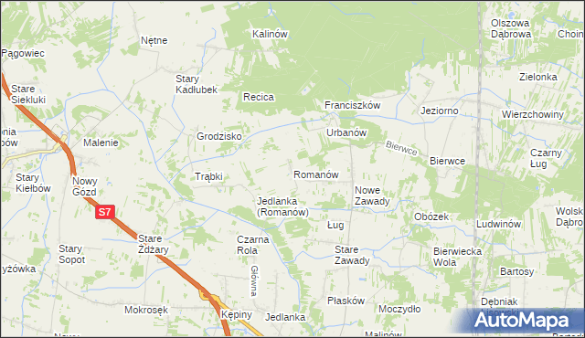 mapa Romanów gmina Jedlińsk, Romanów gmina Jedlińsk na mapie Targeo