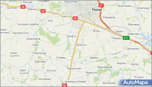 mapa Skrzynki gmina Płońsk, Skrzynki gmina Płońsk na mapie Targeo